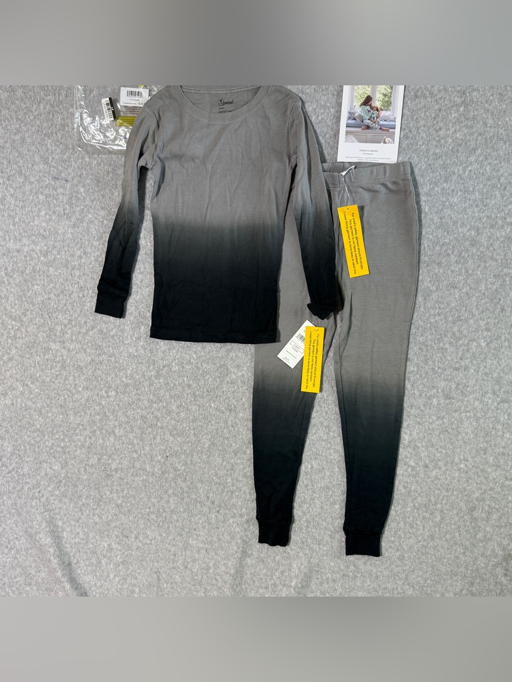 Kids size 6 leveret Ombre Long-Sleeve Pajama Set in Grey to Black